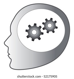 cartoon vector gray scale illustration thinking gears