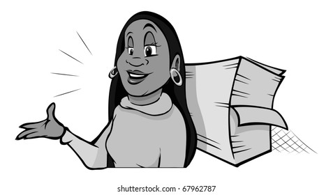 cartoon vector gray scale illustration of a blabbermouth