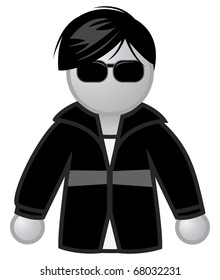 cartoon vector gray scale illustration of a motorcycle rider