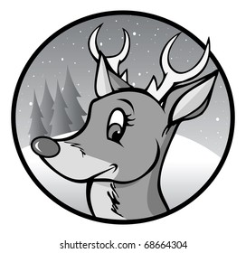 cartoon vector gray scale illustration of Reindeer