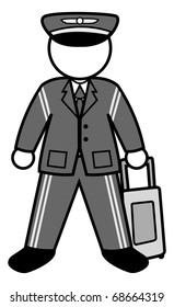 cartoon vector gray scale illustration of a pilot