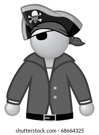cartoon vector gray scale illustration of a pirate