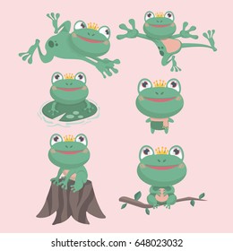 Cartoon Vector of Green frog in the pond theme in different positions.