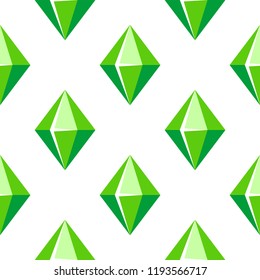 Cartoon vector green gem stone seamless pattern