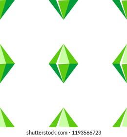 Cartoon vector green gem stone seamless pattern