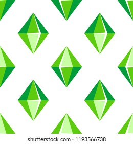 Cartoon vector green gem stone seamless pattern