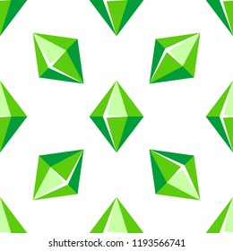 Cartoon vector green gem stone seamless pattern