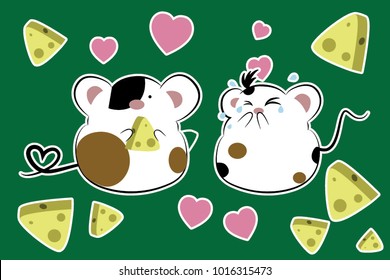 Cartoon vector Guinea pig mouse rat   background character adorable cute emotion happy cry eat and pink heart Props. 2d illustrate