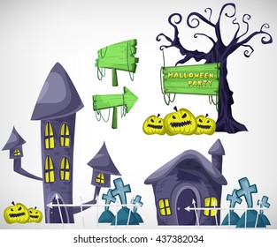 cartoon vector halloween background with separated layers