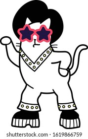 Cartoon Vector Han Drawn Illustration Drawing Of A Dancer Cat With A Hairdo Doing Disco Pose