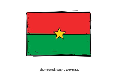 Cartoon, vector hand drawing of Burkina Faso flag illustration