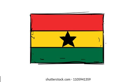 Cartoon, vector hand drawing of Ghana flag illustration