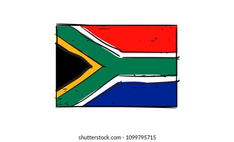 Cartoon, Vector Hand Drawing Of South African Flag Illustration