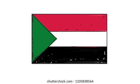 Cartoon, vector hand drawing of Sudan flag illustration