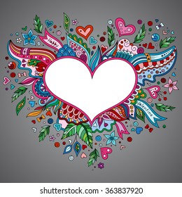 Cartoon vector hand drawn Doodle Happy Valentines Day illustration. Colorful detailed design background.