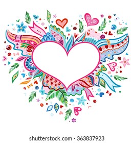 Cartoon vector hand drawn Doodle Happy Valentines Day illustration. Colorful detailed design background.