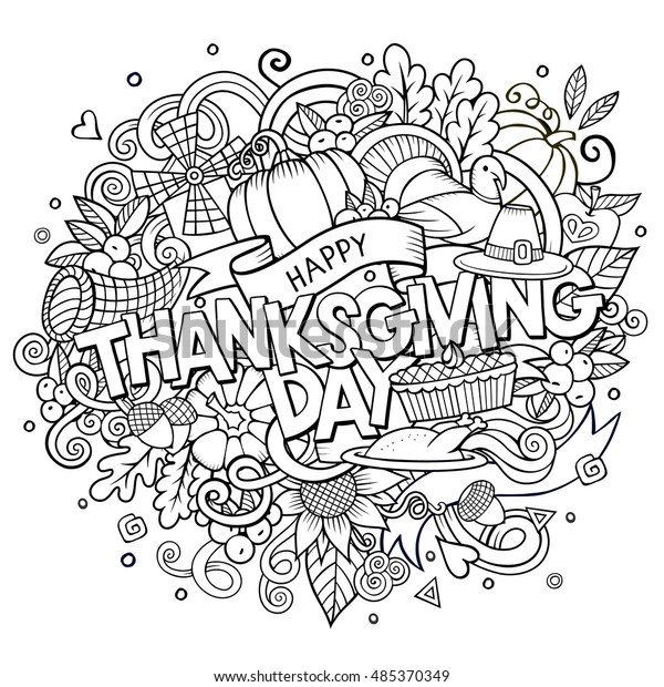 Cartoon Vector Hand Drawn Doodle Thanksgiving Stock Vector (Royalty ...