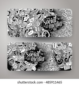 Cartoon vector hand drawn doodles internet corporate identity. 2 Horizontal banners design. Templates set