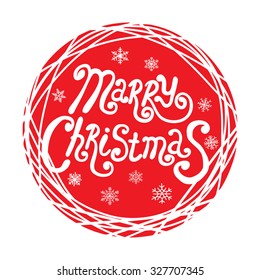 Cartoon vector hand drawn lettering Merry Christmas. Perfect for design postcard, poster, banner, print, greeting card and invitation.