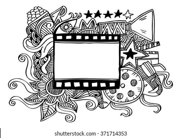 Cartoon vector hand-drawn Cinema Doodle.