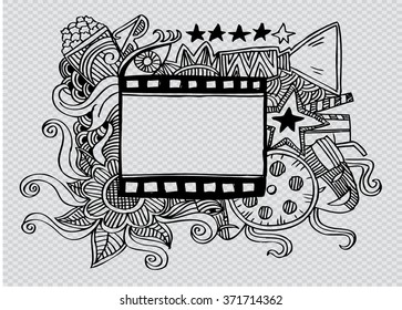 Cartoon vector hand-drawn Cinema Doodle.