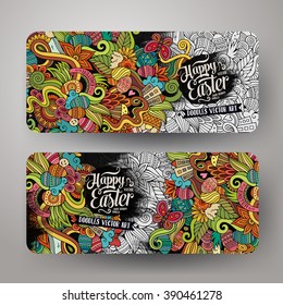 Cartoon vector hand-drawn Doodle Happy Easter cards. Vertical banners design templates set