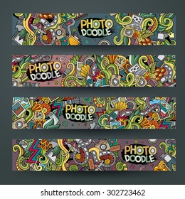 Cartoon vector hand-drawn Doodle on the subject of photo. Horizontal banners design templates set