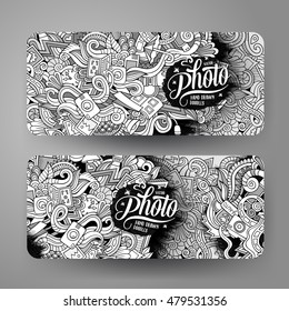 Cartoon vector hand-drawn Doodle on the subject of photo. 2 horizontal banners design templates set