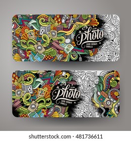 Cartoon vector hand-drawn Doodle on the subject of photo. 2 horizontal banners design templates set