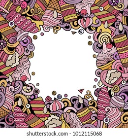 Cartoon vector hand-drawn doodles Ice Cream frame illustration. Colorful detailed card border, with lots of separated objects