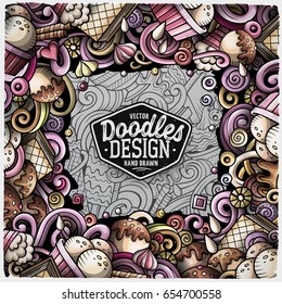Cartoon vector hand-drawn doodles Ice Cream frame illustration. Colorful detailed border, with lots of separated objects
