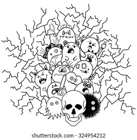 Cartoon vector hand-drawn doodles on the subject of Halloween.