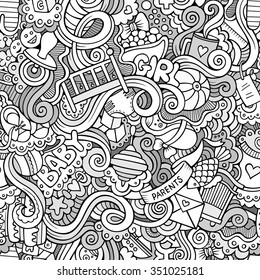 Cartoon vector hand-drawn Doodles on the subject of baby seamless pattern. Line art background