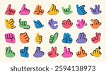 Cartoon Vector Hands Collection Representing Diverse Gestures in a Colorful Cartoon Style. Set of Different Multicolor Hand Gestures