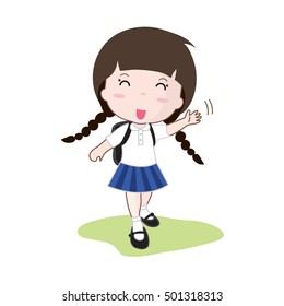 cartoon vector happy little girl go to school 