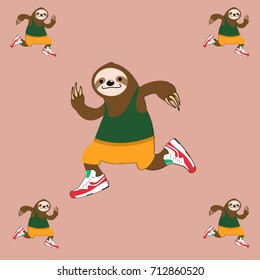 Cartoon Vector Happy Sloth Running