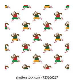 Cartoon Vector Happy Sloth Running. Seamless pattern.