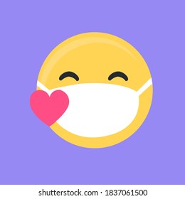 a cartoon vector of healthy emoji wearing face mask 