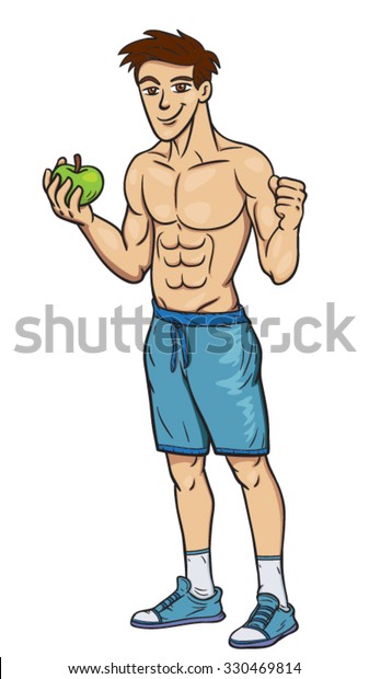 Cartoon Vector Healthy Fitness Man Illustration Stock Vector (Royalty