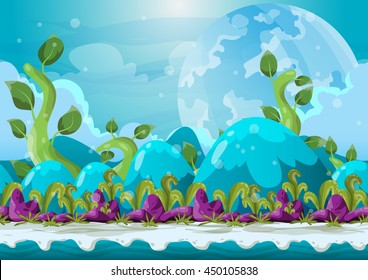 Cartoon vector heaven landscape with separated layers for game and animation, game design asset