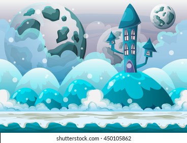 Cartoon vector heaven landscape with separated layers for game and animation, game design asset
