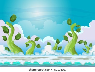 Cartoon vector heaven landscape with separated layers for game and animation, game design asset