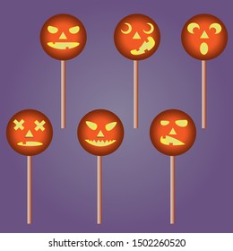 Cartoon vector Helloween symbol - sweet candy. orange pumpkin lollipop illustration . Creative Halloween joke image dedicated to October holiday.