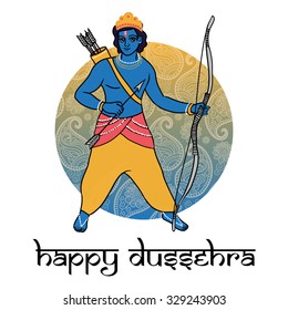 cartoon vector hindu god Rama. Happy Dussehra. Greeting card, poster, banner and other print.