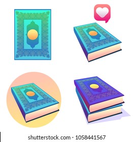 Cartoon Vector of Holy Quran , A Bibble for Muslim which always read when Ramadan Kareem, Eid El Fitr. For icon stock, magazine, cover, poster, banner, explainer video etc.