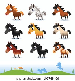 Cartoon vector horses isolated on white background