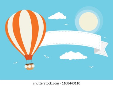 Cartoon Vector Hot Air Balloon with Banner