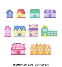 Cartoon vector houses for kids development. Design template for kids education, entertainment, print