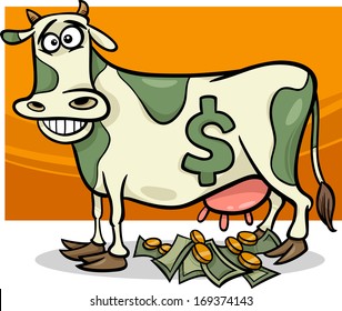 Cartoon Vector Humor Concept Illustration of Cash Cow Saying