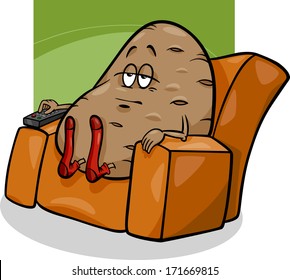 Cartoon Vector Humor Concept Illustration Of Couch Potato Saying Or Proverb